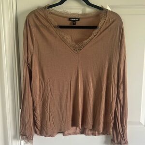 Women's Express Size Large T-shirt with lace trim around the collar and sleeves